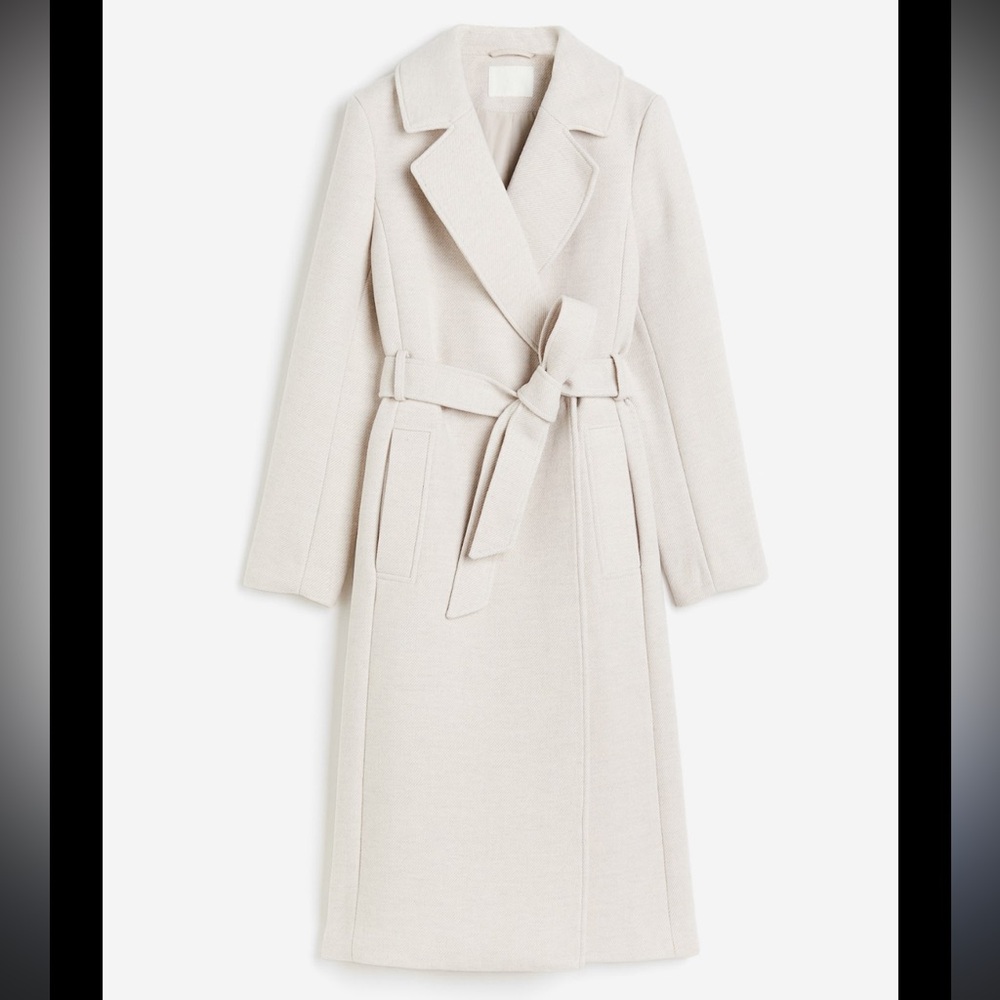H&M Cream Tie Belt Coat (XS)